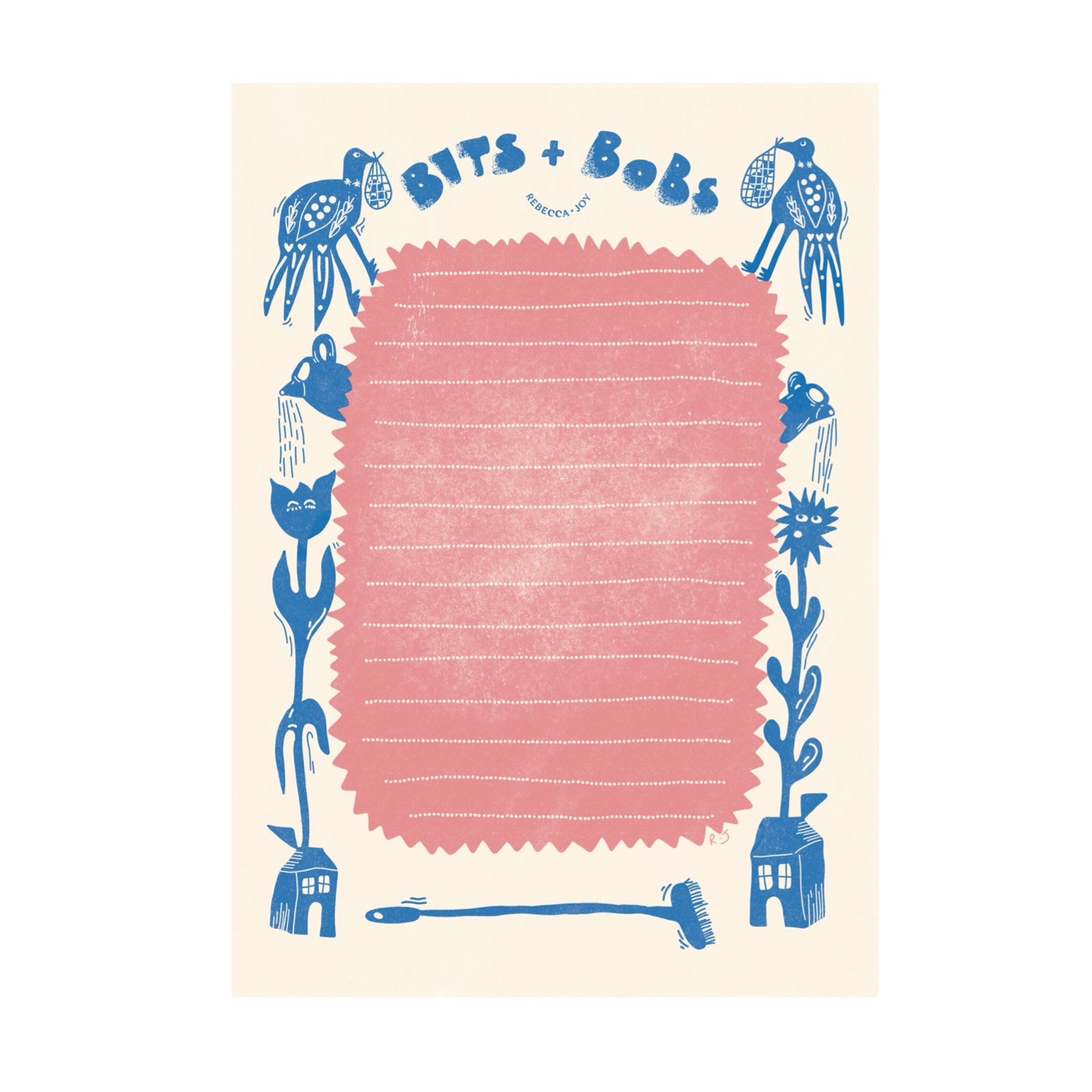 A 50-page tear-off lined notepad with a folk-inspired floral design in blue and pink.