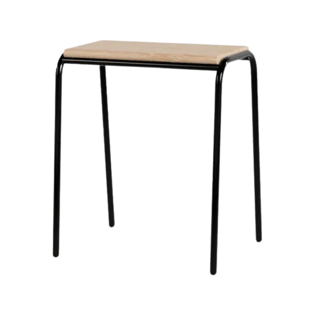 black powder coated steel and solid oak stacking stool