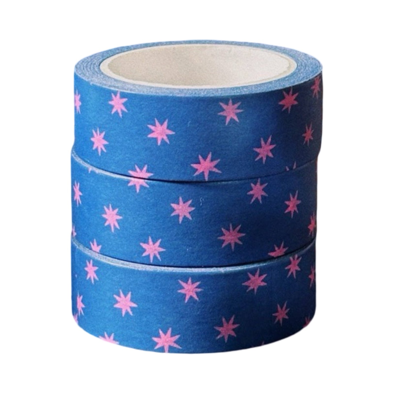 Blue washi tape with bright pink stars. 