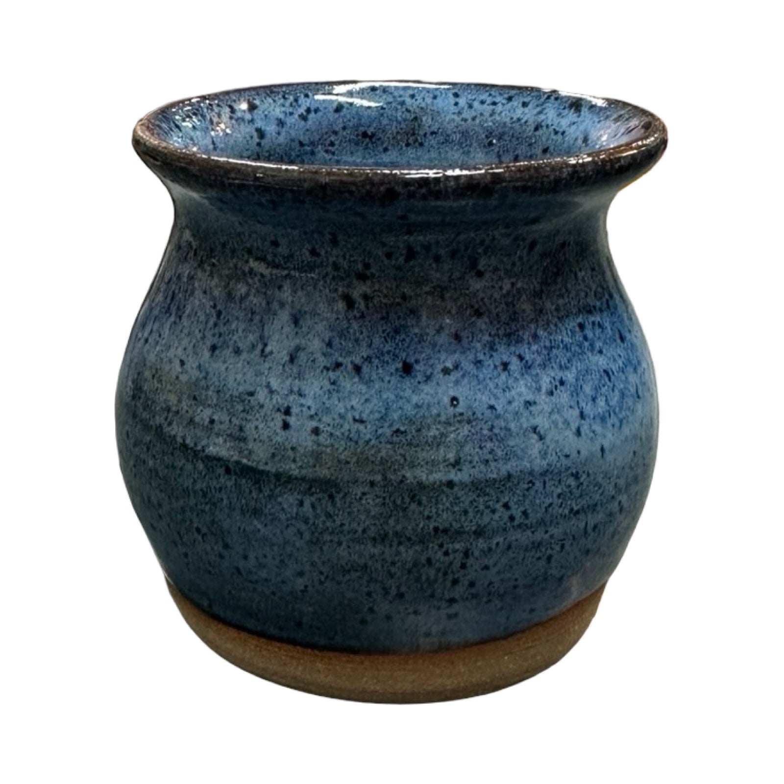 Blue ceramic oil burner with speckled texture on a white background.