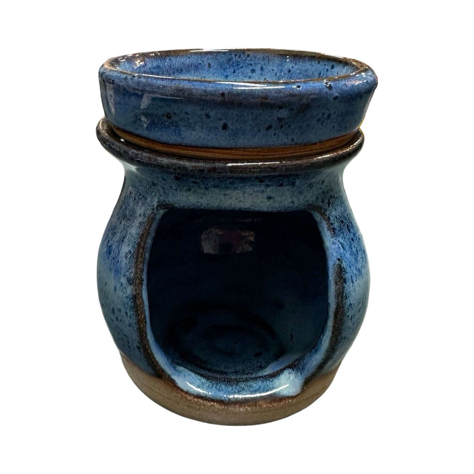Blue ceramic oil burner on a white background.