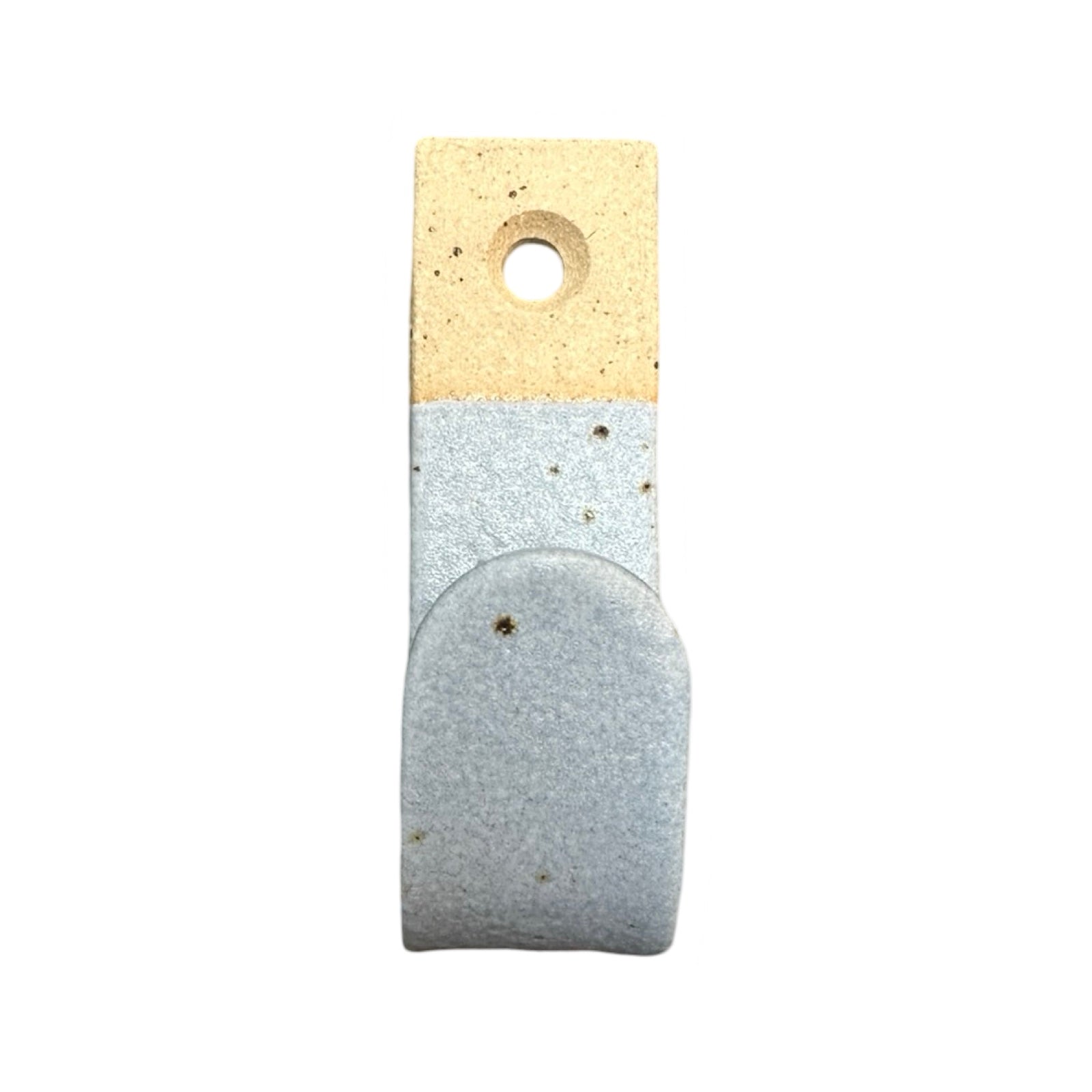 A blue ceramic stoneware rectangular wall hook.