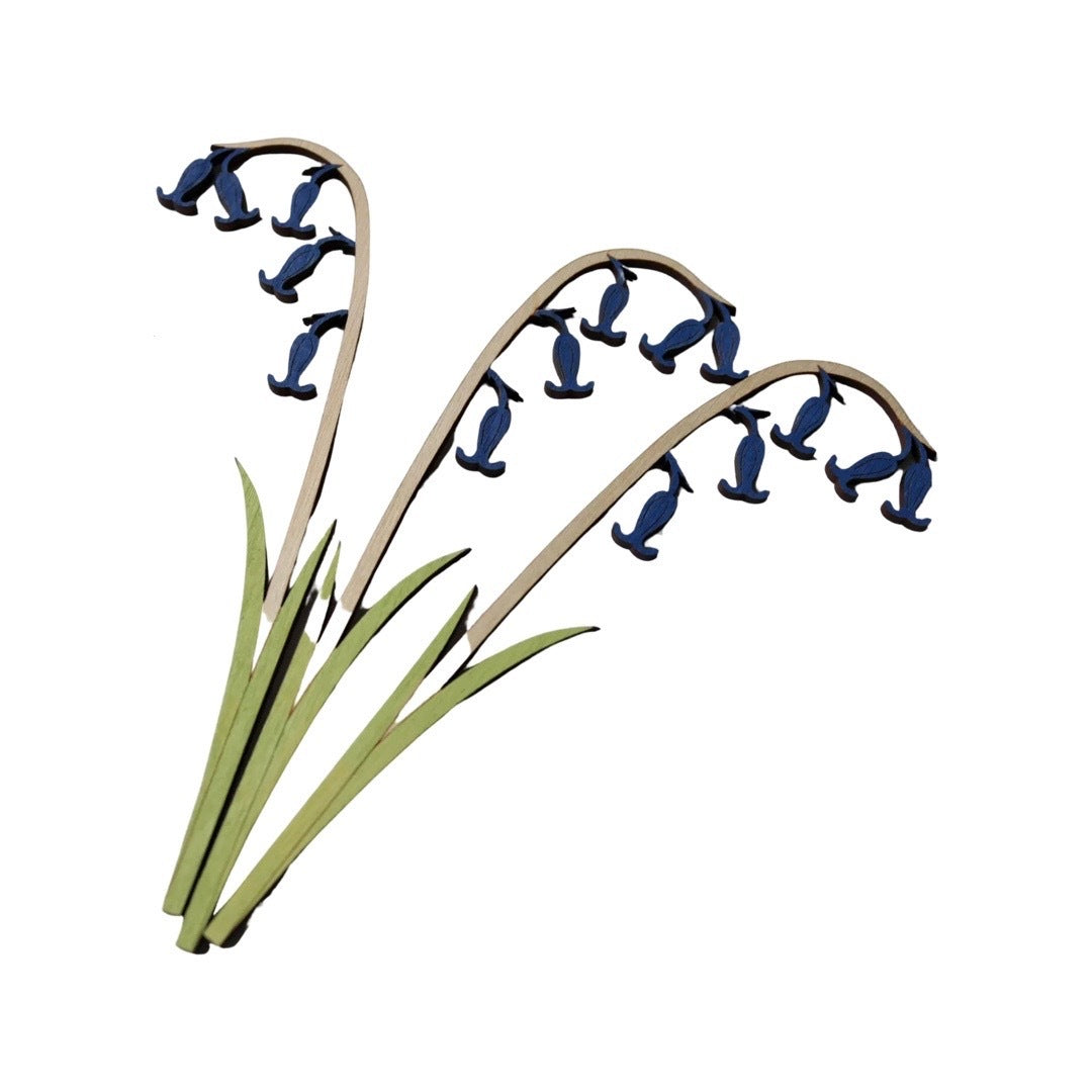 3 bluebell hand painted wooden stems