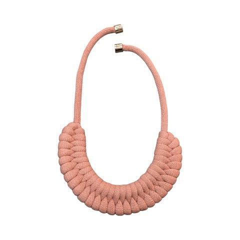 A hand-knotted style necklace made by hand from 100% recycled blush pink cotton cord with a magnetic metal fastening.
