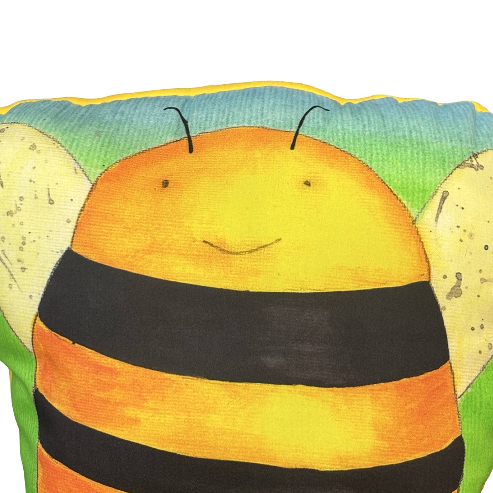 Illustration of a bee with a striped body on a colorful background.