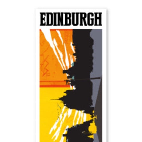 Bookmark with Edinburgh skyline silhouette on a colorful background.