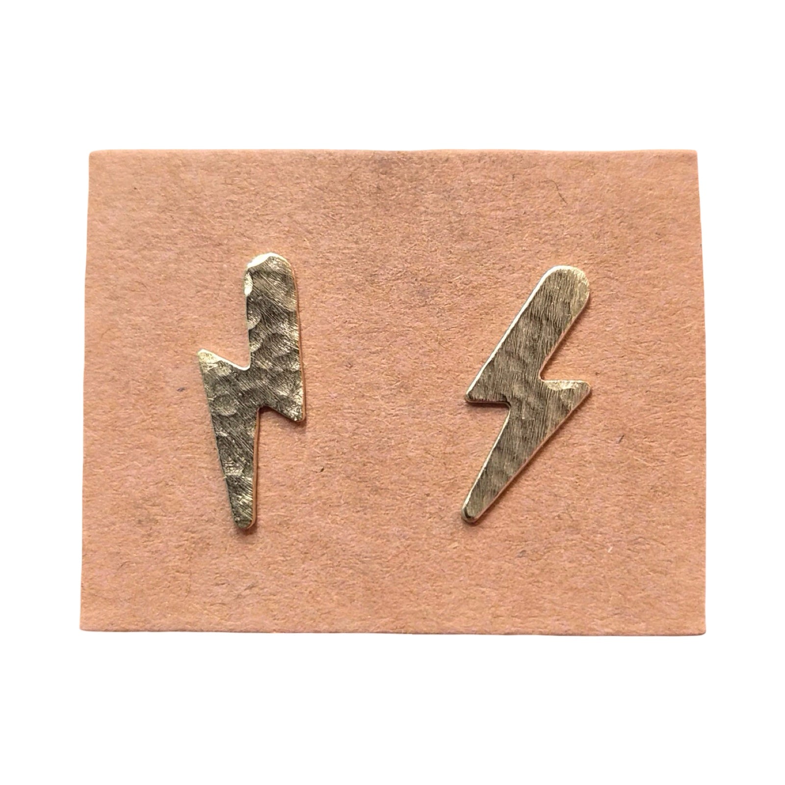 Pair of silver lightning bolt earrings on a beige card.