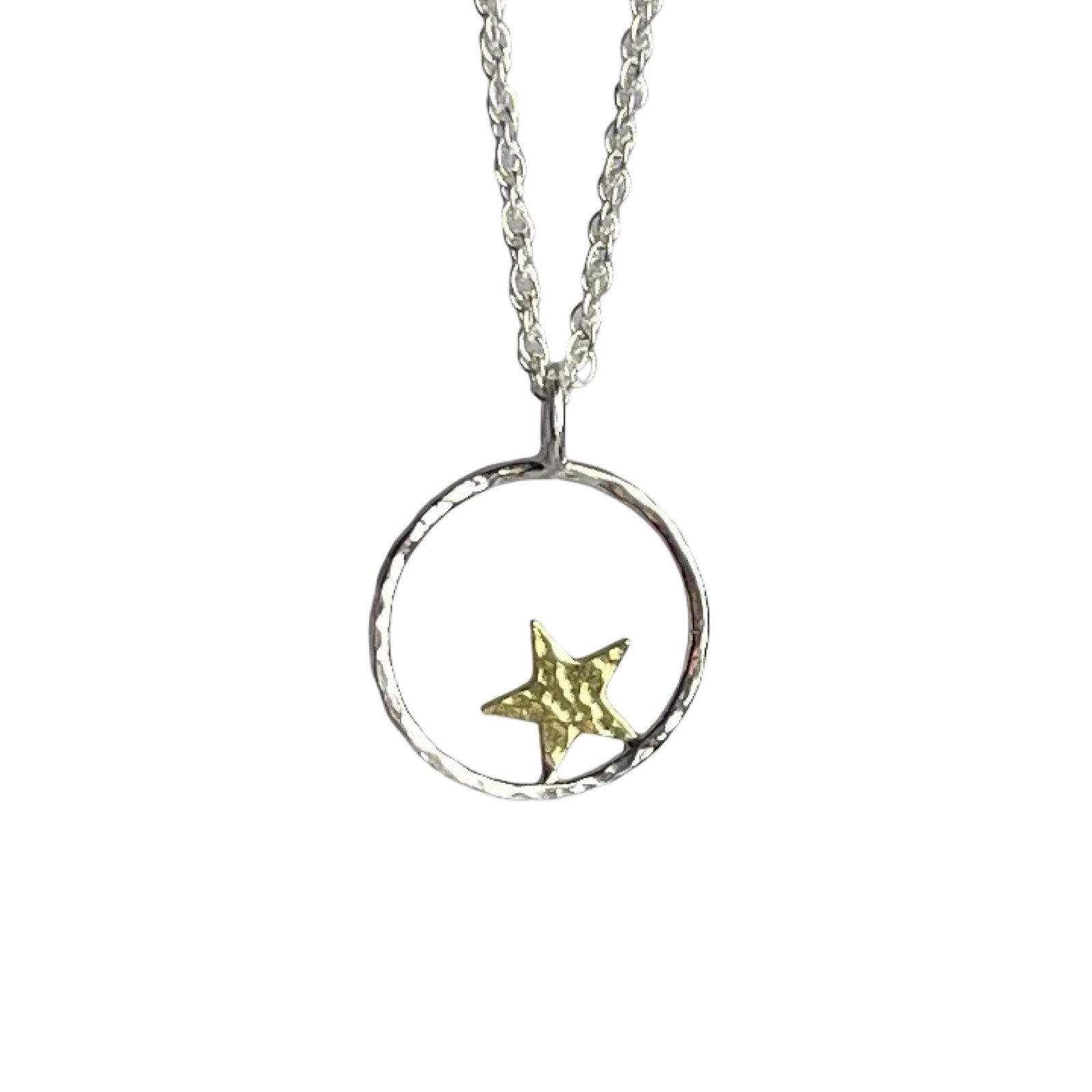 Necklace with a gold star pendant on a white background.