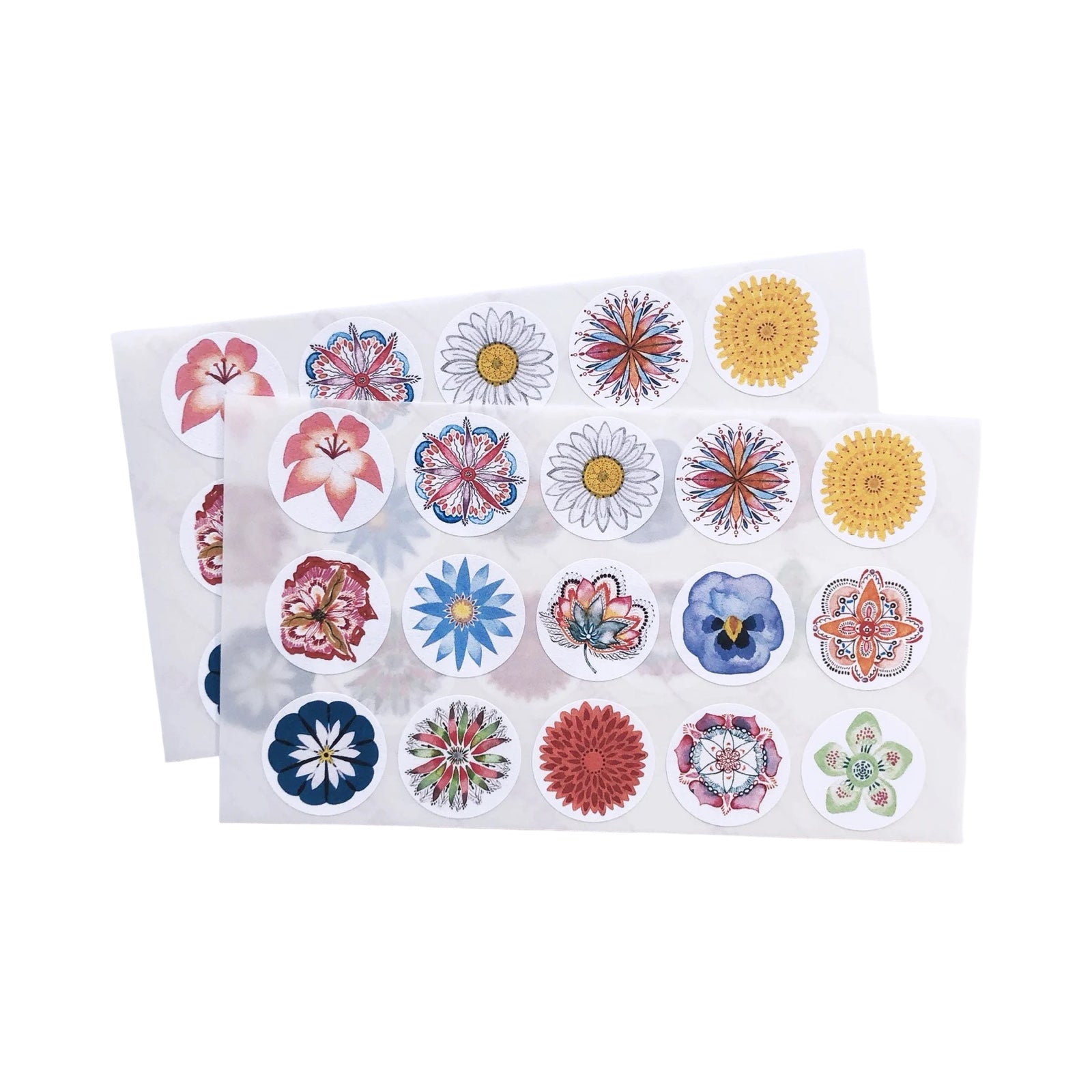 Two sheets of floral stickers on a white background.
