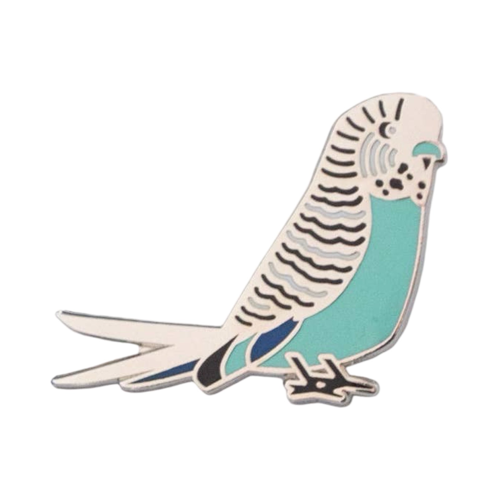 Silver budgie enamel pin badge with a green breast.