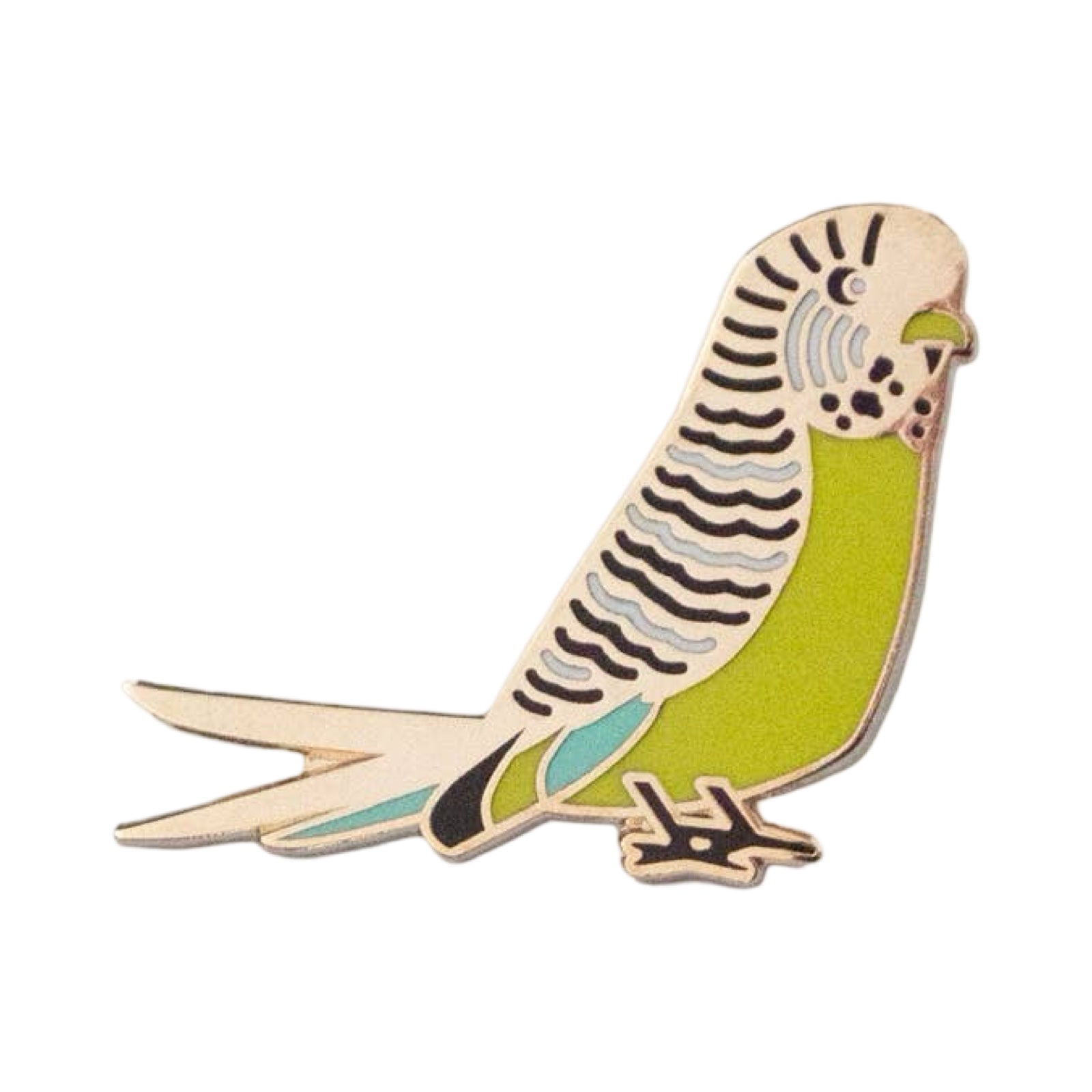 Gold budgie enamel pin badge with a green breast.