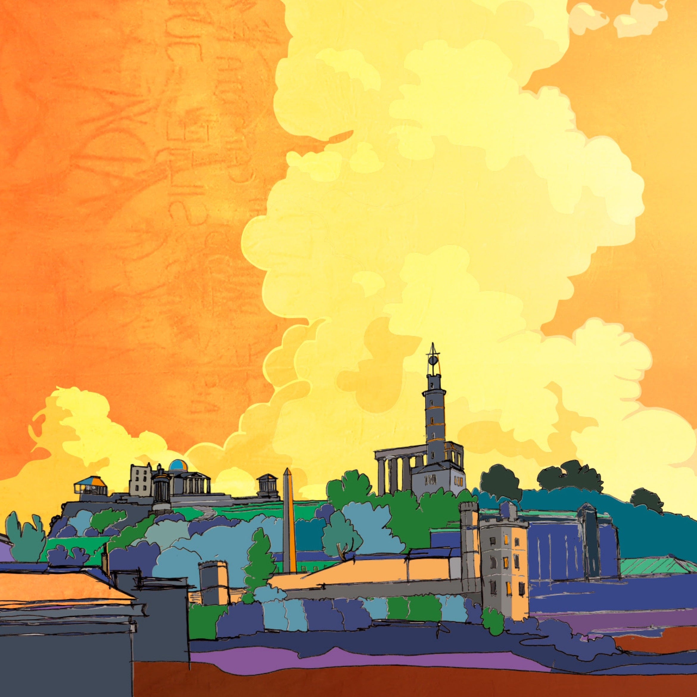 This print illustrates Calton Hill, Edinburgh.