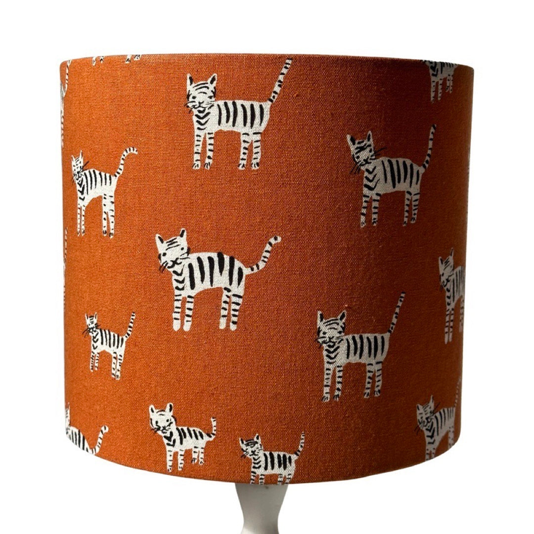 Drum lampshade in mustard with black and white cats