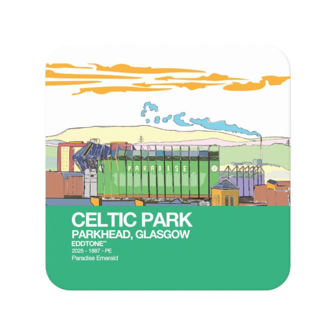 Coaster featuring an illustration of the Celtic Park Stadium, Glasgow. 