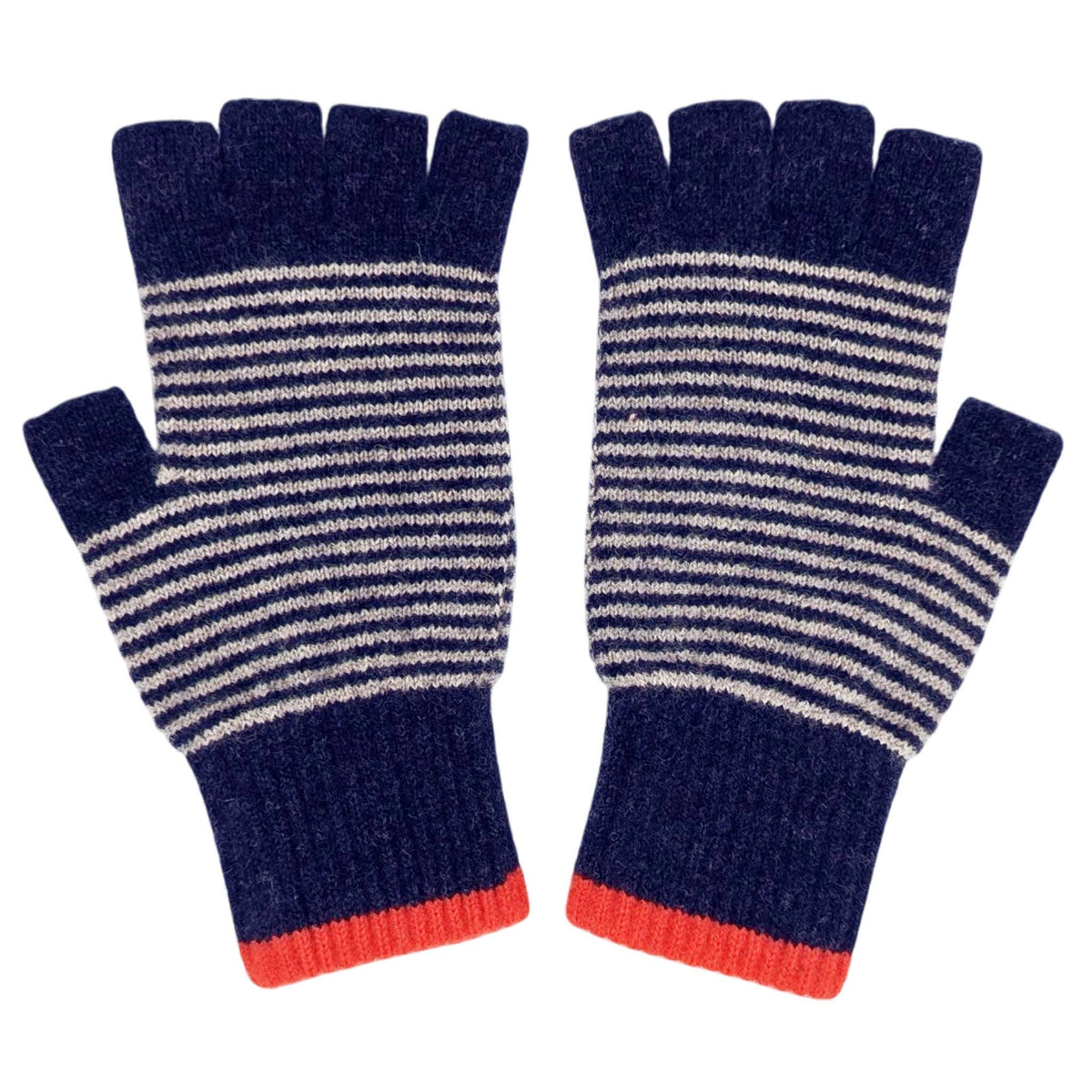 Navy Striped Lambswool Fingerless Gloves