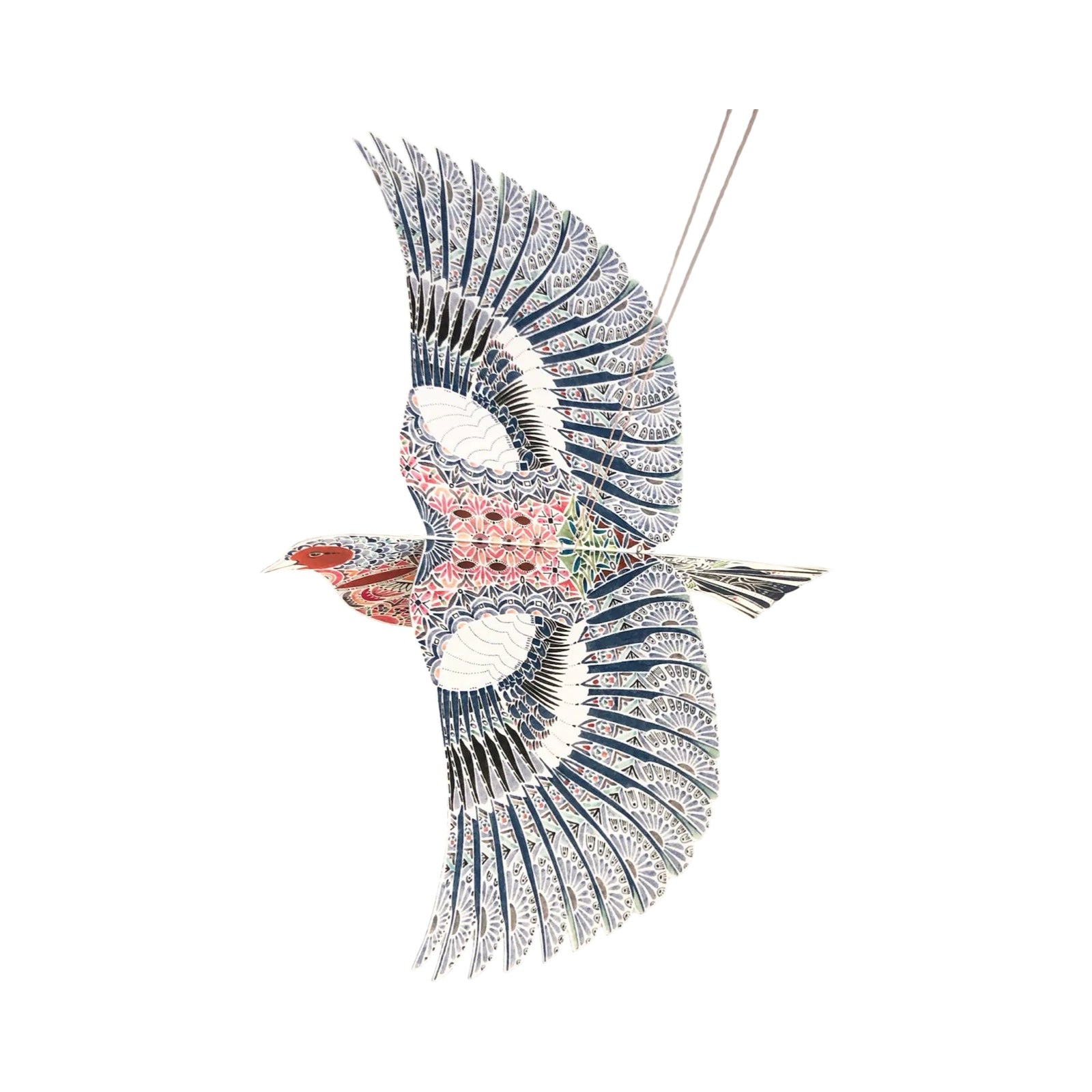 Decorative bird with intricate design on a white background.