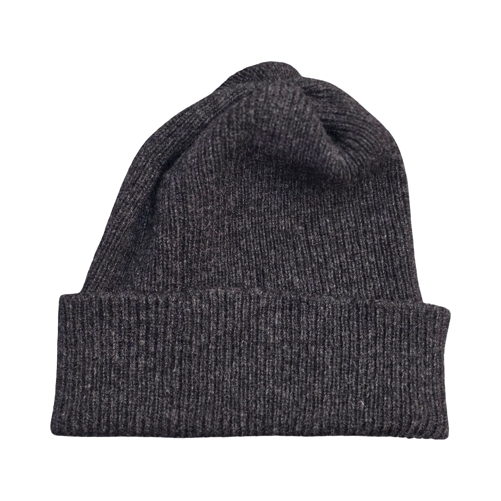 This charcoal grey ribbed beanie hat has been knitted using 100% light grey British lambswool.