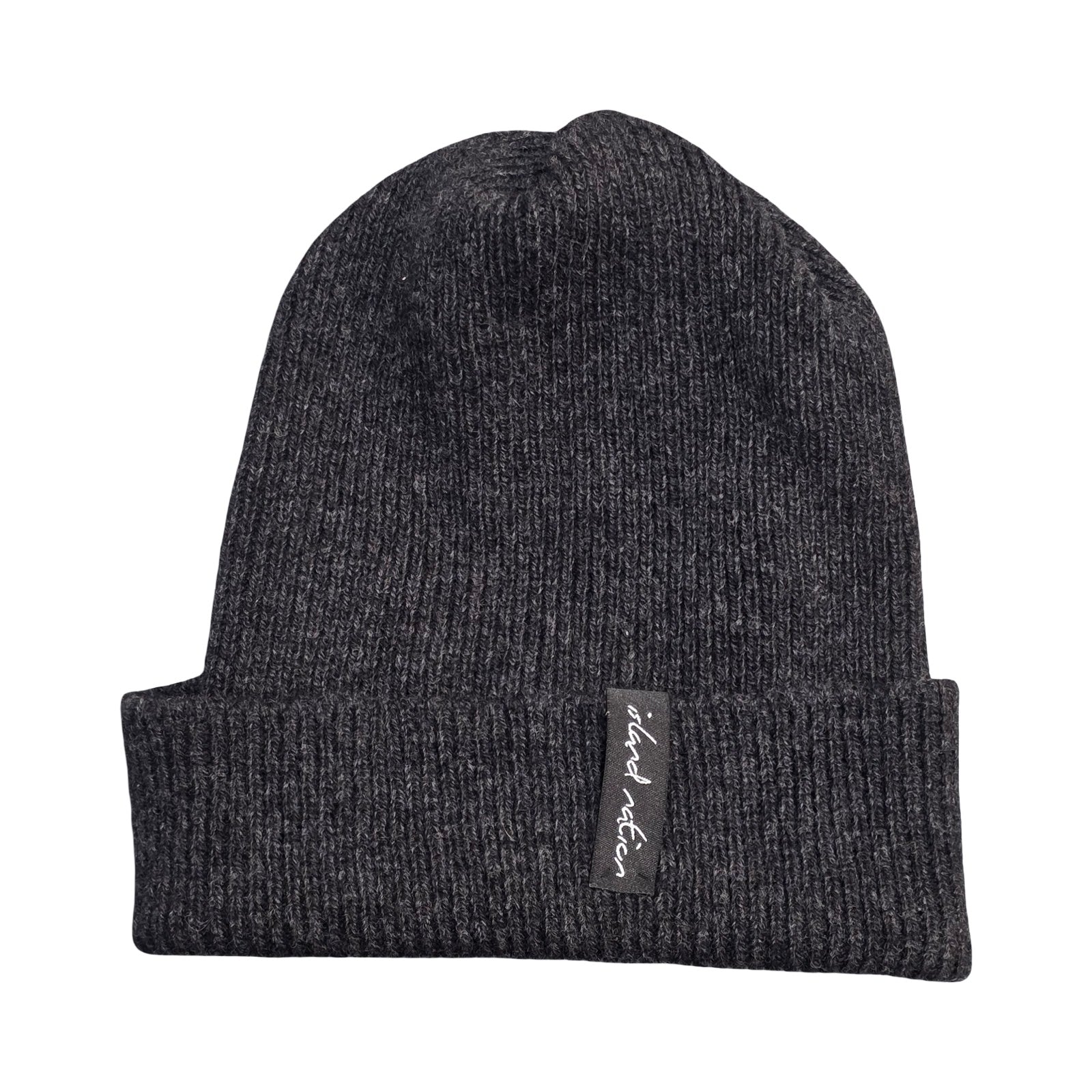 This charcoal grey ribbed beanie hat has been knitted using 100% light grey British lambswool.