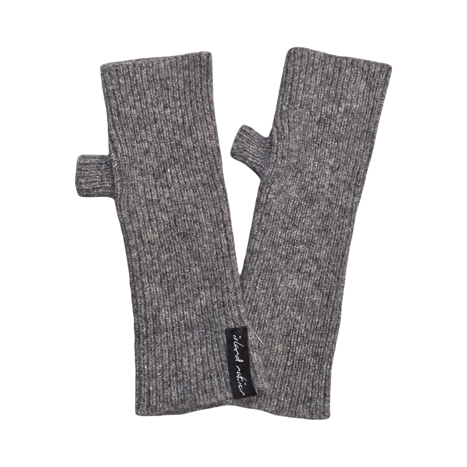 These charcoal grey ribbed woollen wrist warmers have been knitted using 100% light grey British lambswool. 