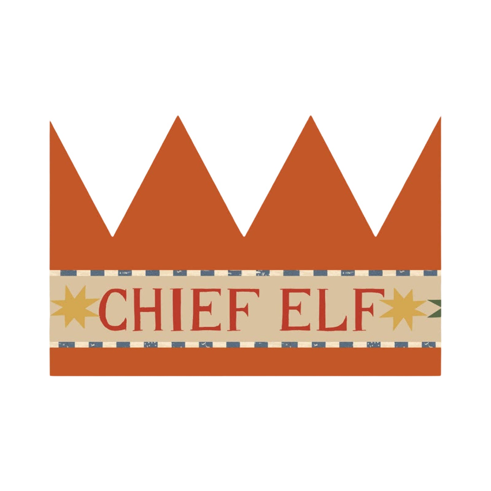 A red Christmas crown-shaped card with the text 'Chief Elf'.