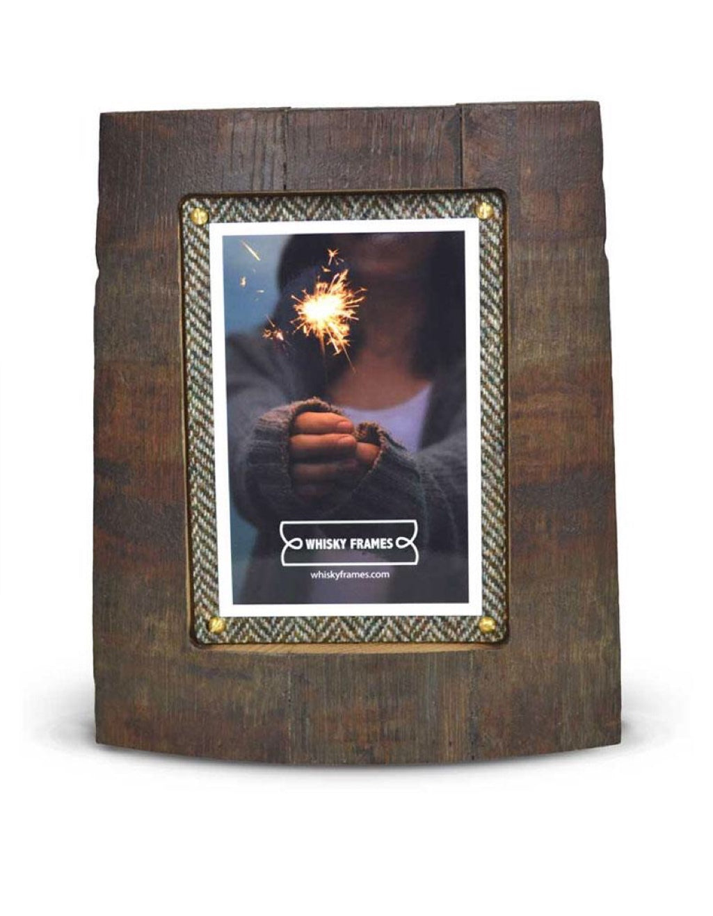 The Chime frame is handmade from the ends of the whisky barrel staves and can be freestanding or wall-mounted. 