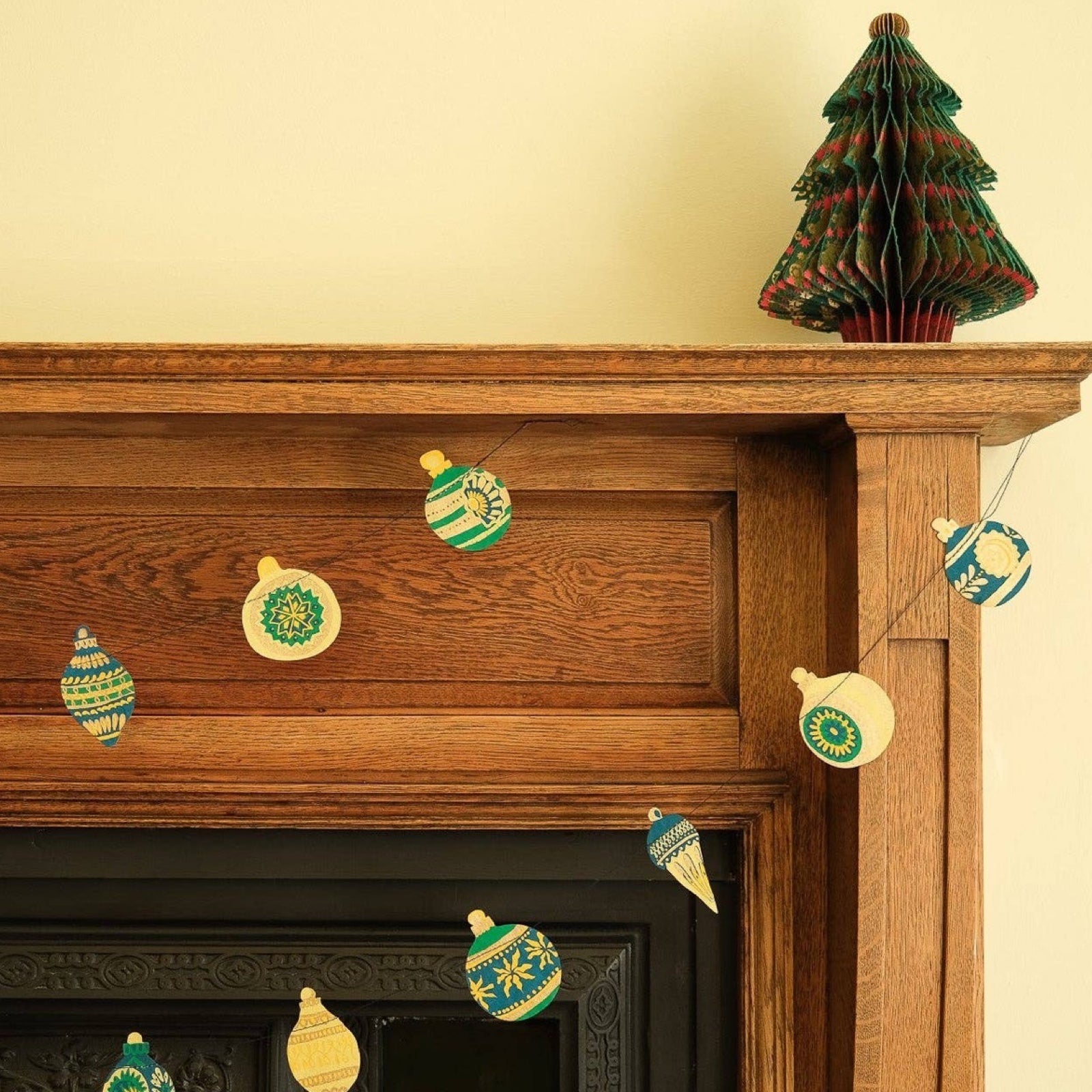 Christmas Baubles Green Sewn Garland