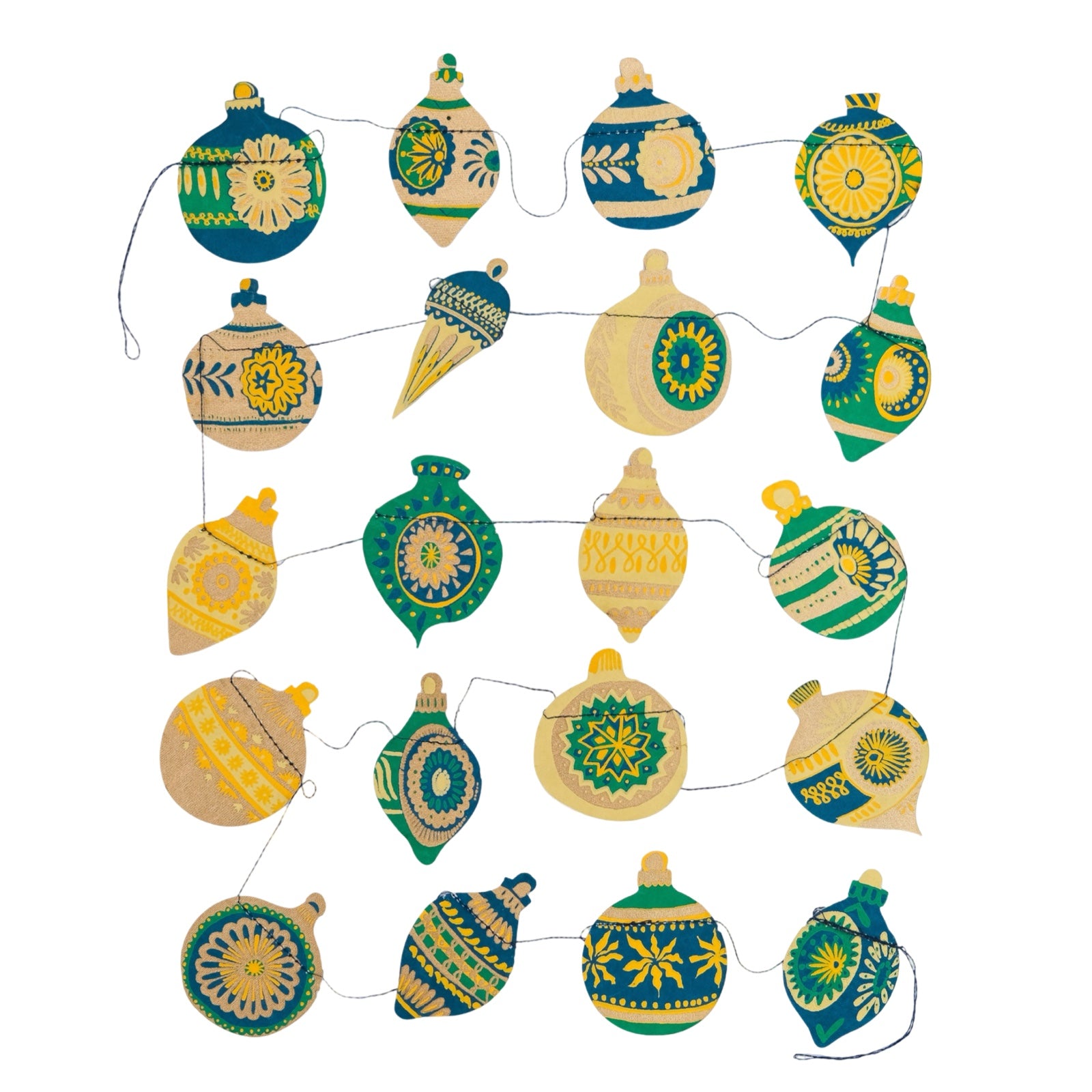 Christmas Baubles Green Sewn Garland