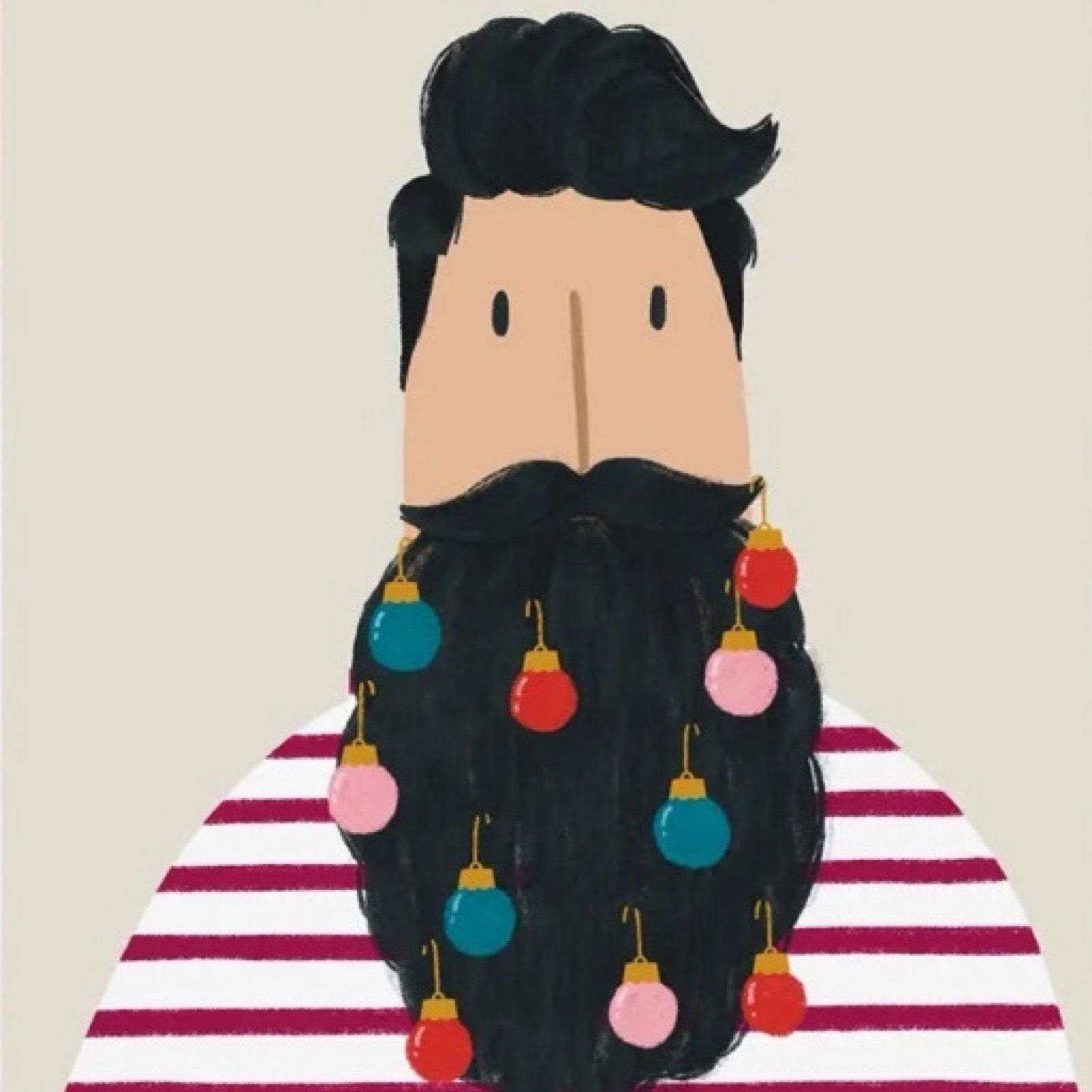Christmas card beard lights close up.
