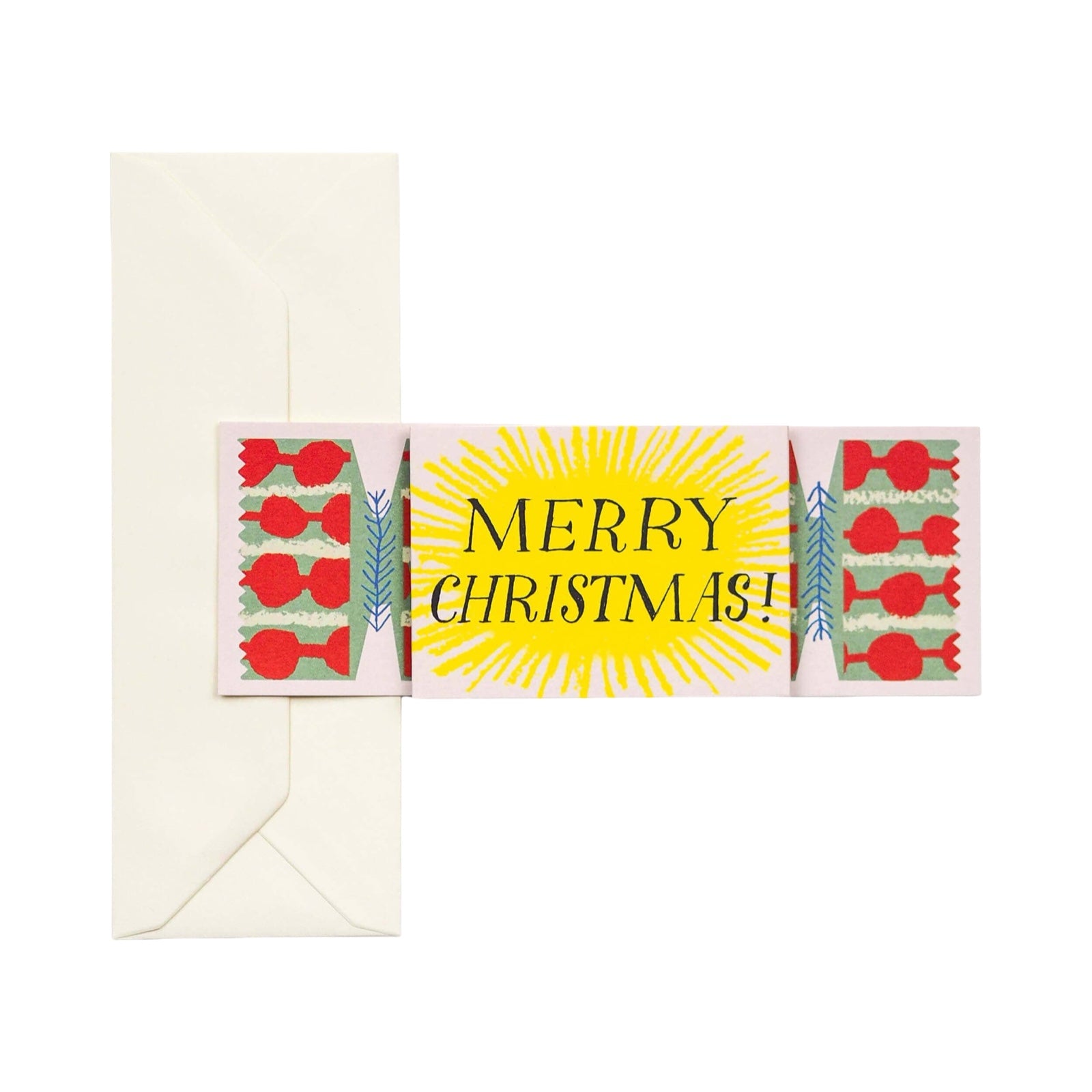 Christmas card in a cracker design on a white background.