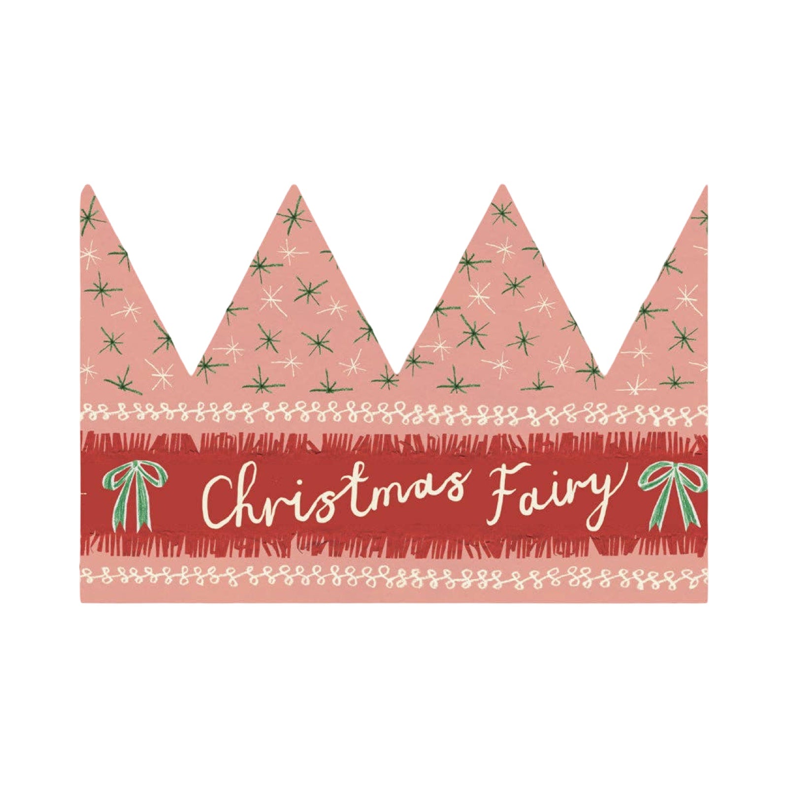 A pink Christmas crown-shaped card with the text 'Christmas Fairy'. 