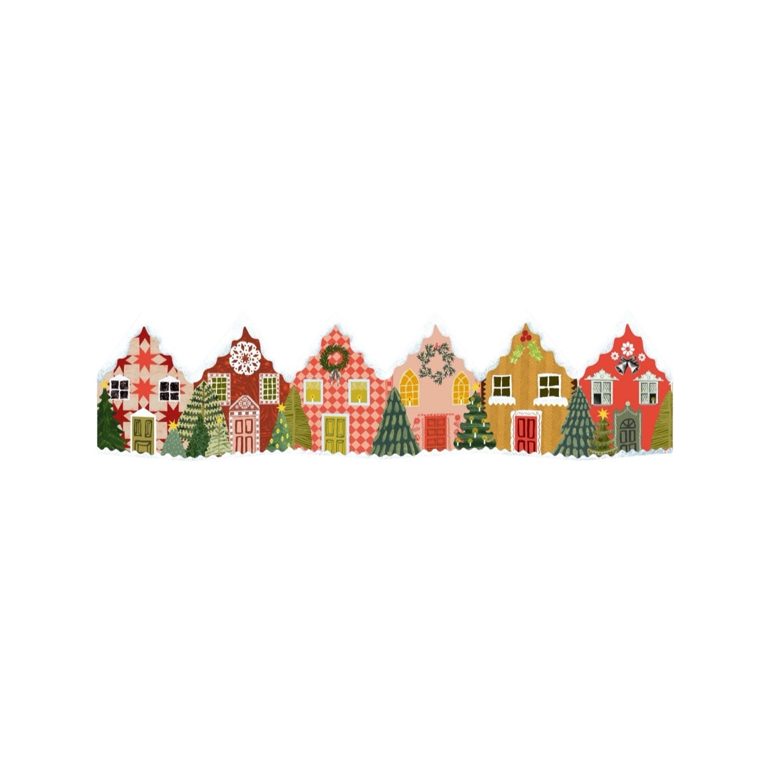 Christmas card with a gorgeously decorated Christmas house on the front that folds out into a street of festivity!