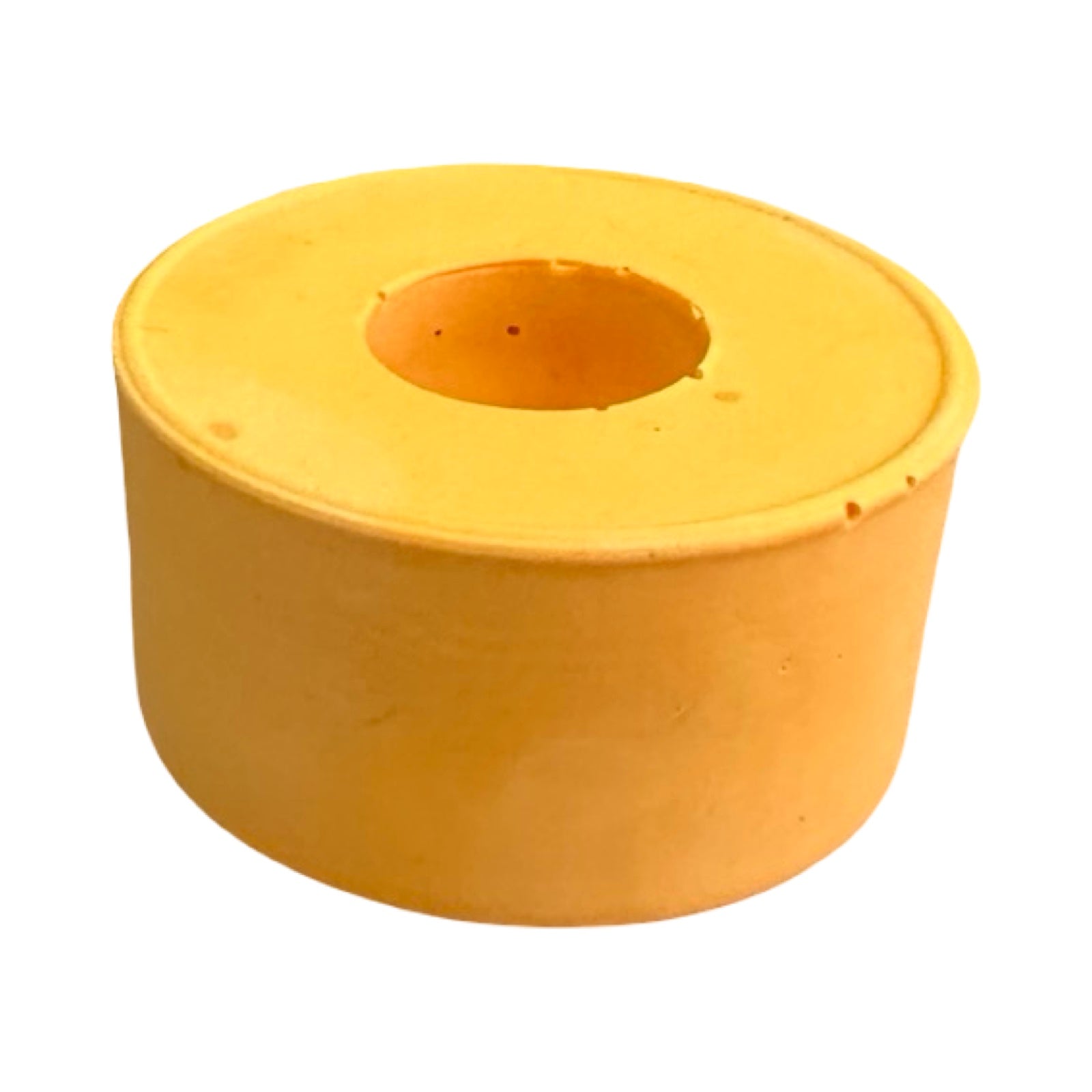 A small circular dinner candle holder in orange.