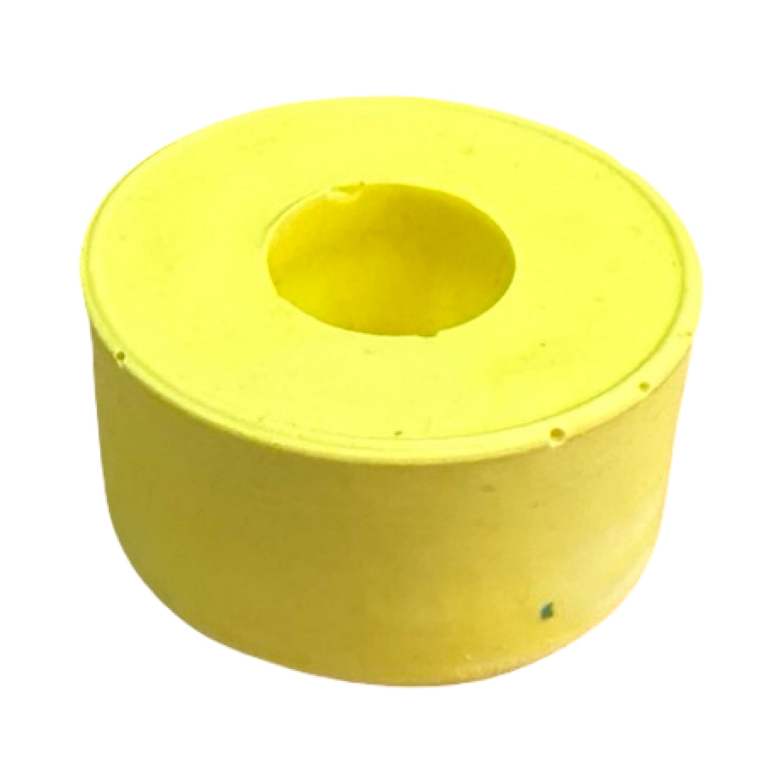 A small circular dinner candle holder in yellow.