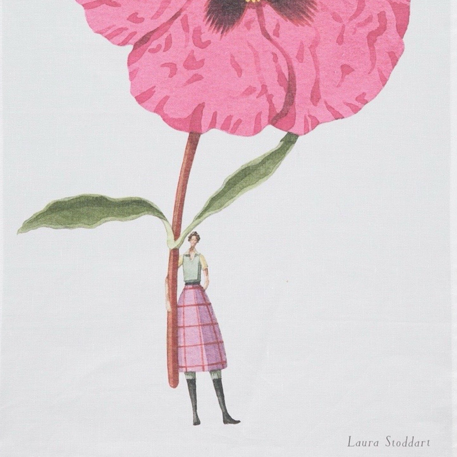 Illustration of a person standing under a large pink flower with 'Laura Stoddart' text.