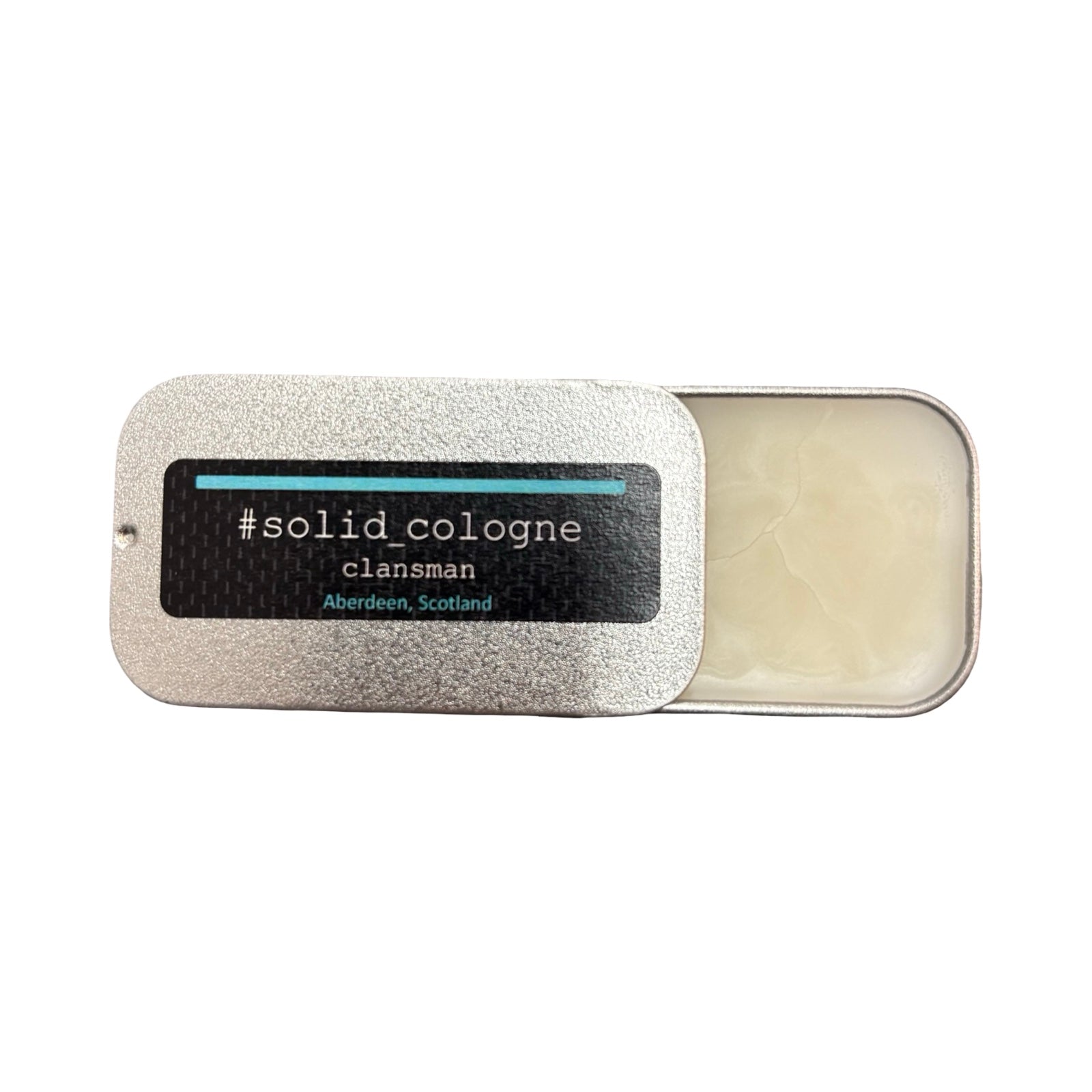 Clansman Solid Cologne, crisp and firm, this fresh citrus accord opens with bergamot, tea, mandarin, ozone and cassis on a heart of jasmine and violet, supported by musk, sandalwood and amber., all in this little tin!