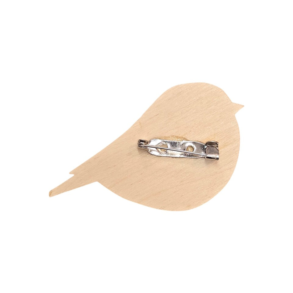 Coaltit Wooden Brooch