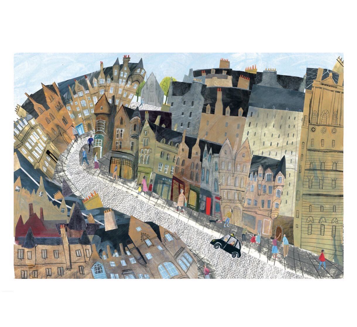 High quality giclée print of an original artwork of Cockburn Street, Edinburgh.