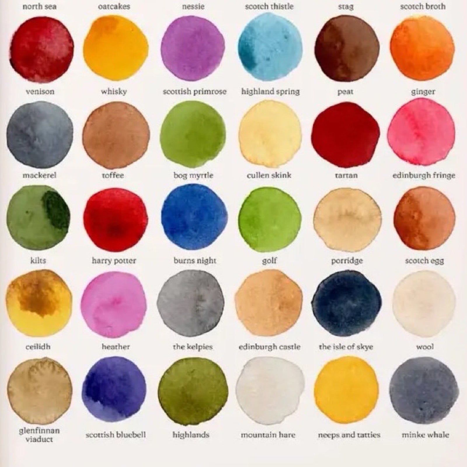 Colour swatches with names labeled on a white background.