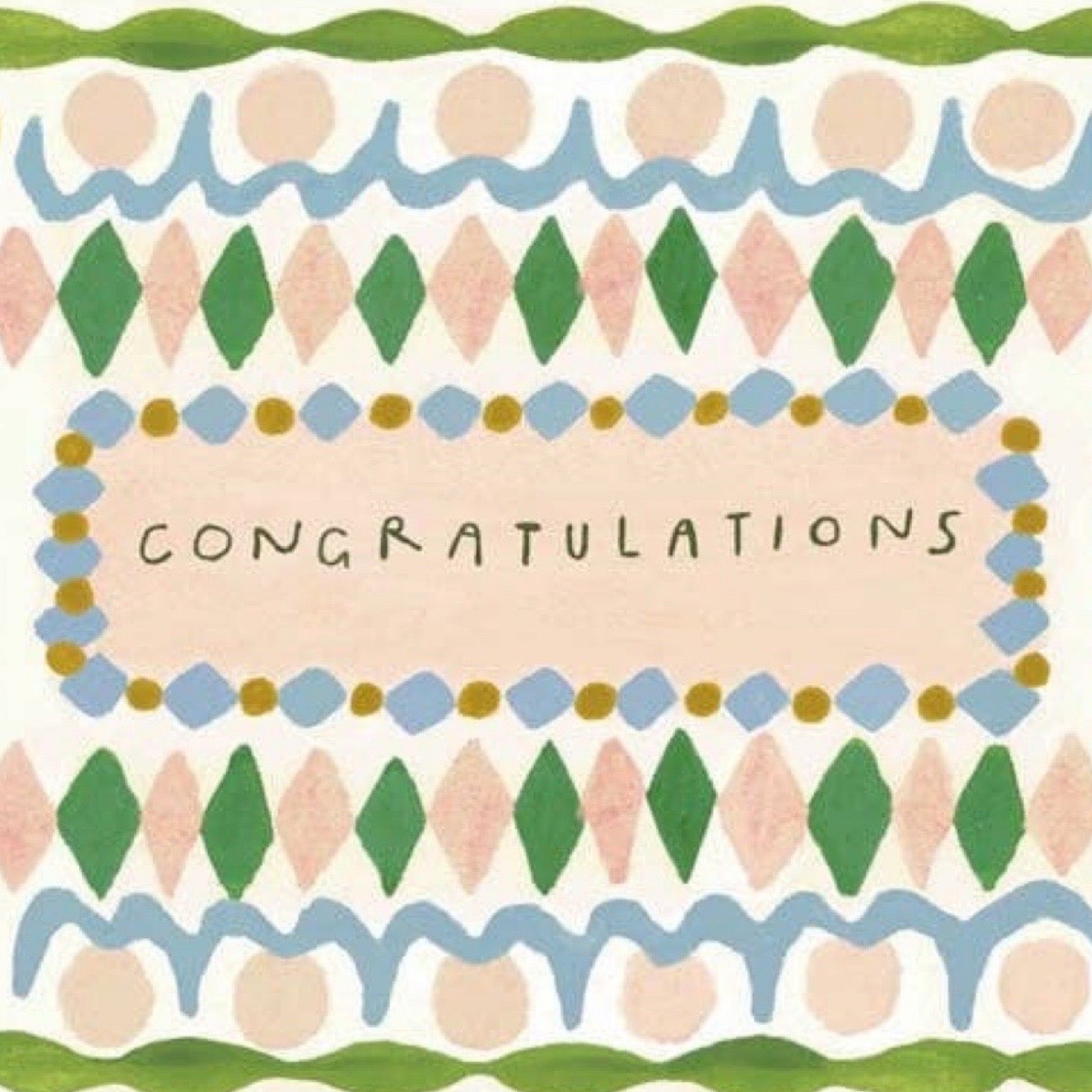 Decorative card with 'Congratulations' text and colourful border.