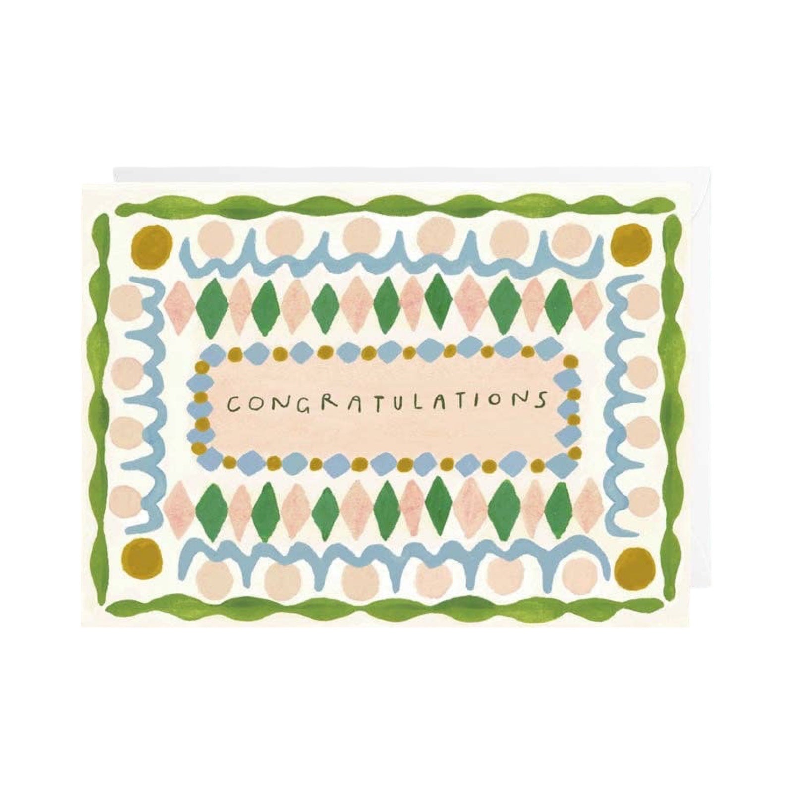 Decorative card with 'Congratulations' text and colourful border on a white background.