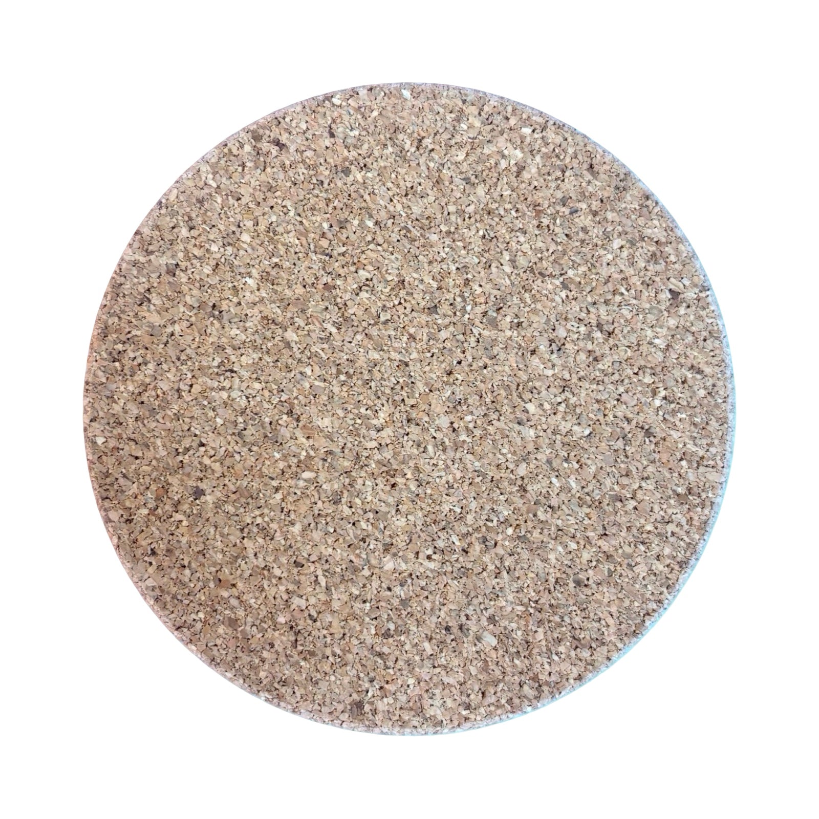 A cork back of a round coaster.
