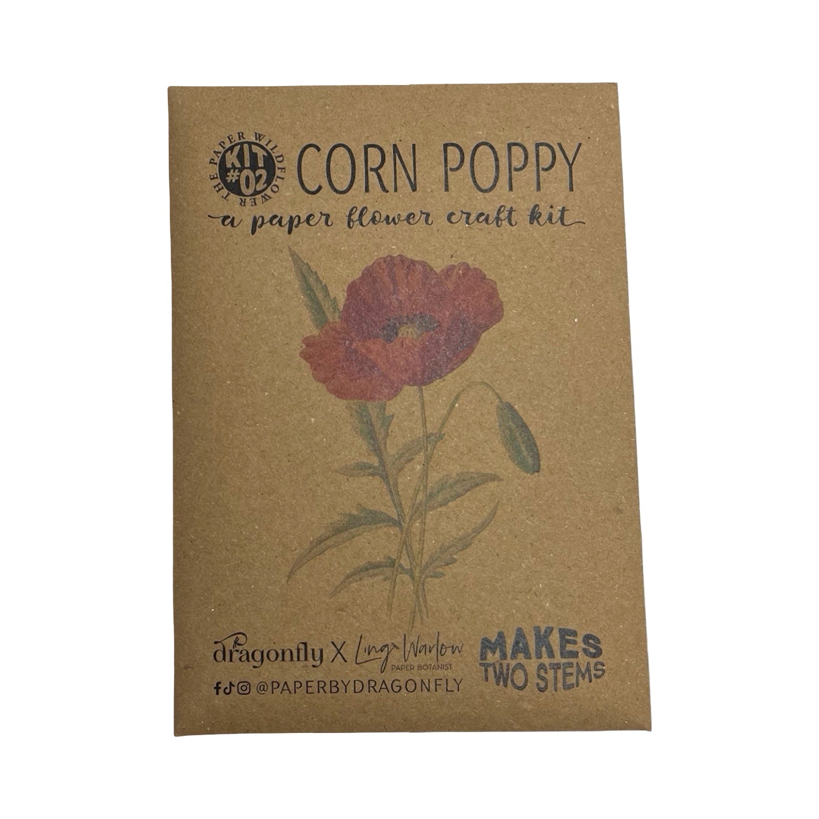 Corn Poppy paper flower craft kit packaging on a white background.