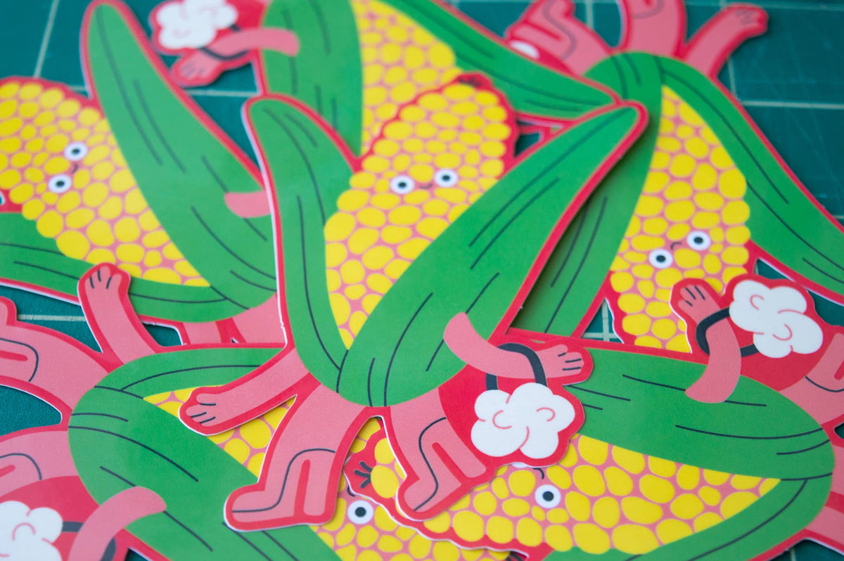 Pile of corn stickers.