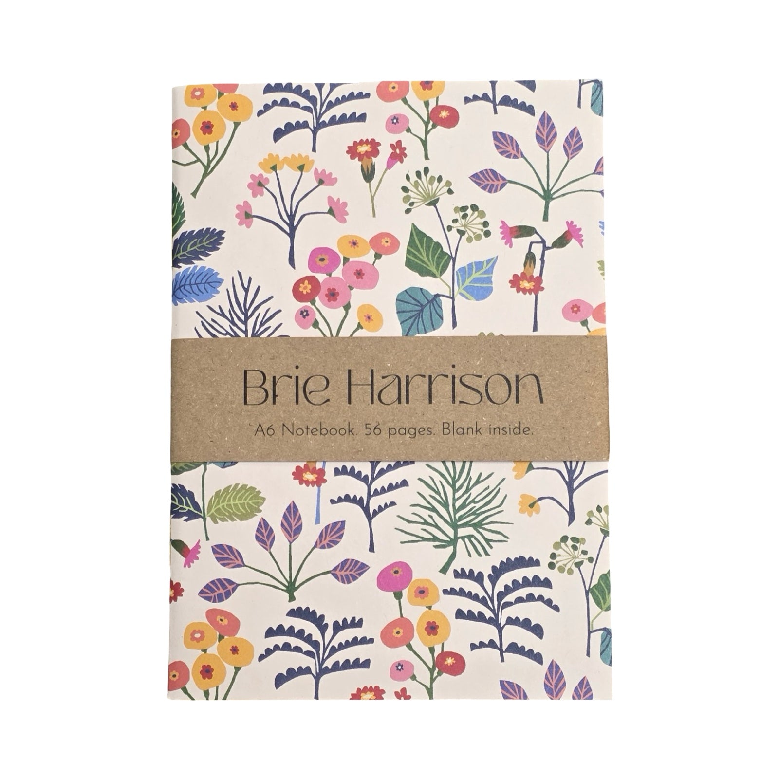 Notebook with floral design and 'Brie Harrison' branding on a white background.