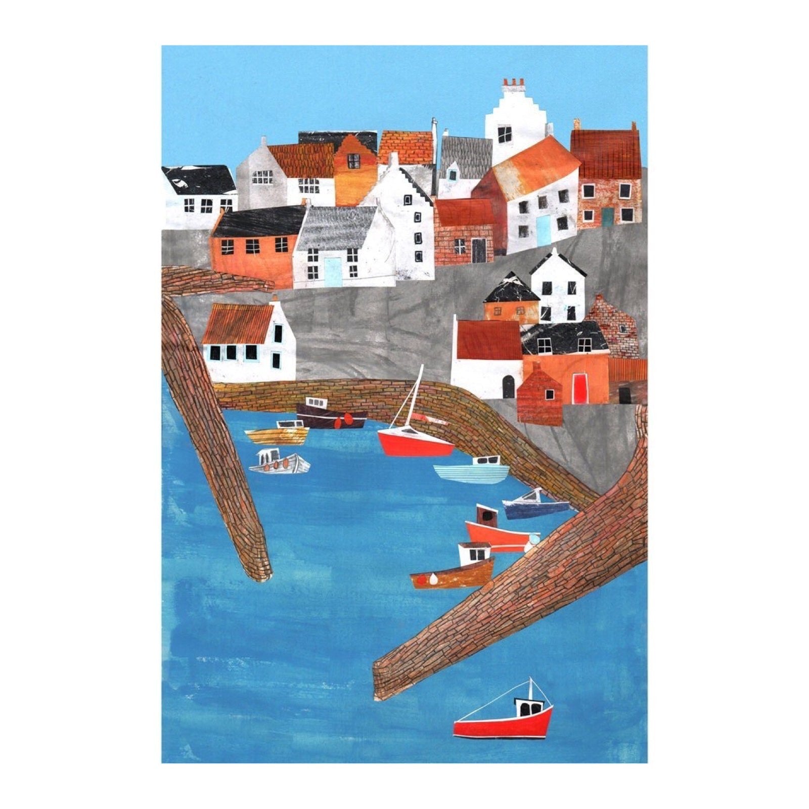 Print of an original artwork featuring Crail Harbour, Fife.