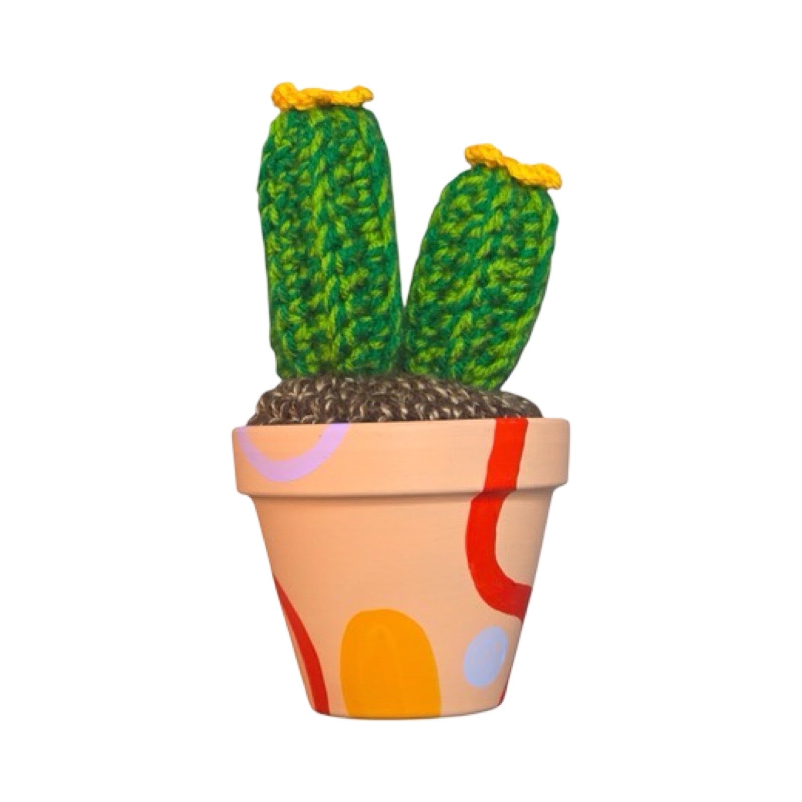 Medium Yellow Double Crochet Cactus Abstract Peach