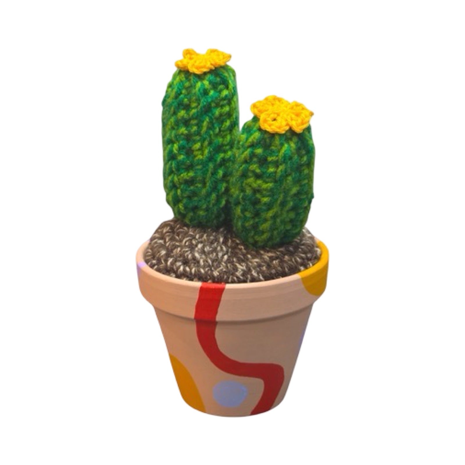 Medium Yellow Double Crochet Cactus Abstract Peach