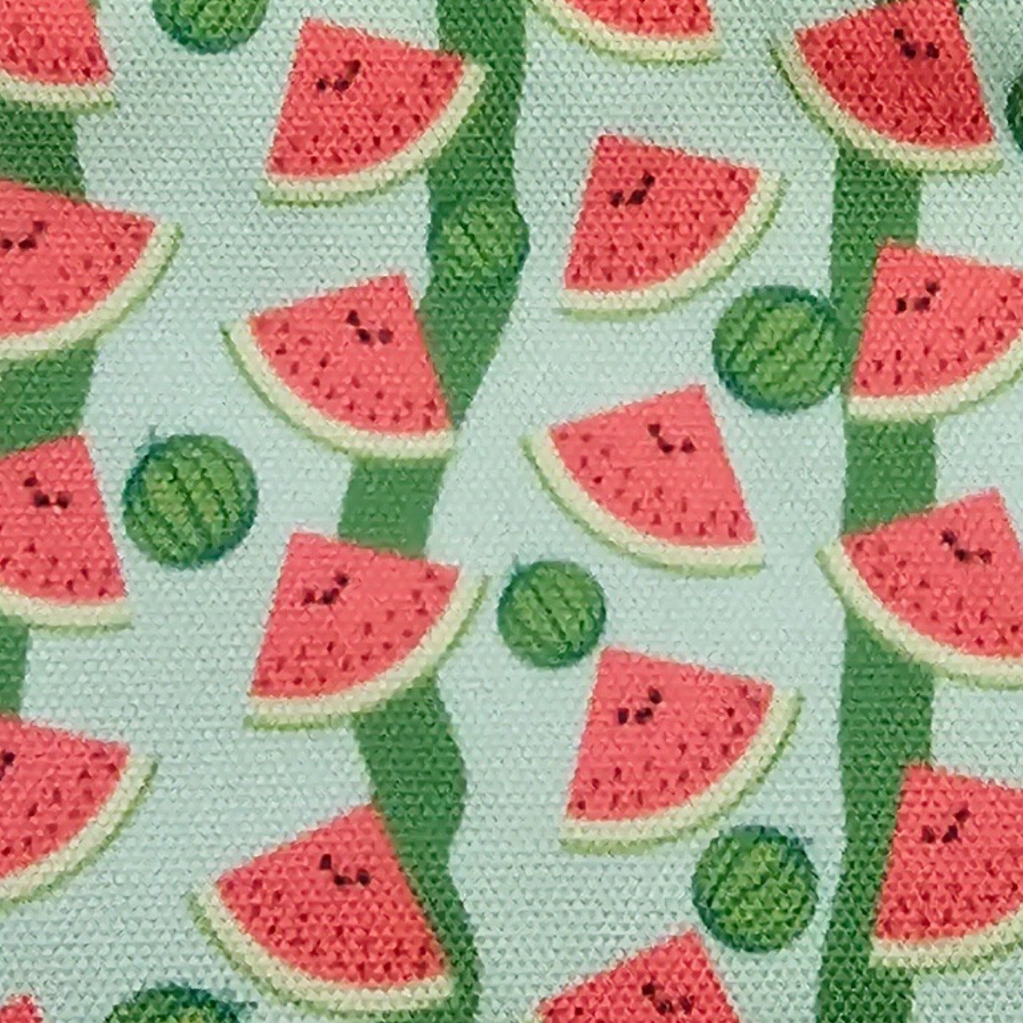 A polyester canvas zipper pouch with a watermelon print design.