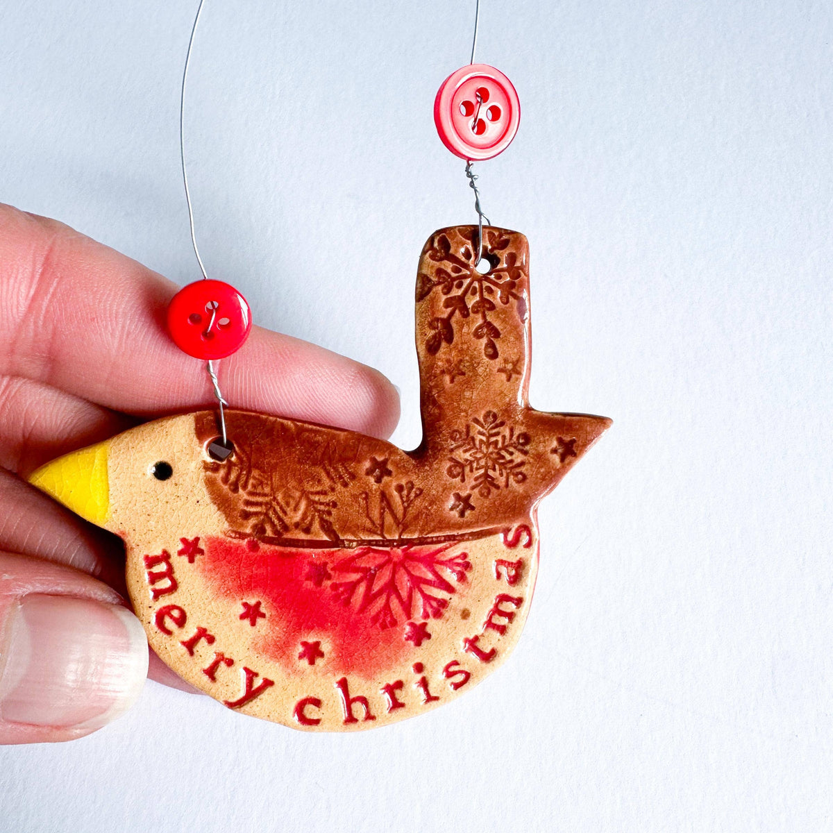 Merry Christmas Robin Ceramic Decoration