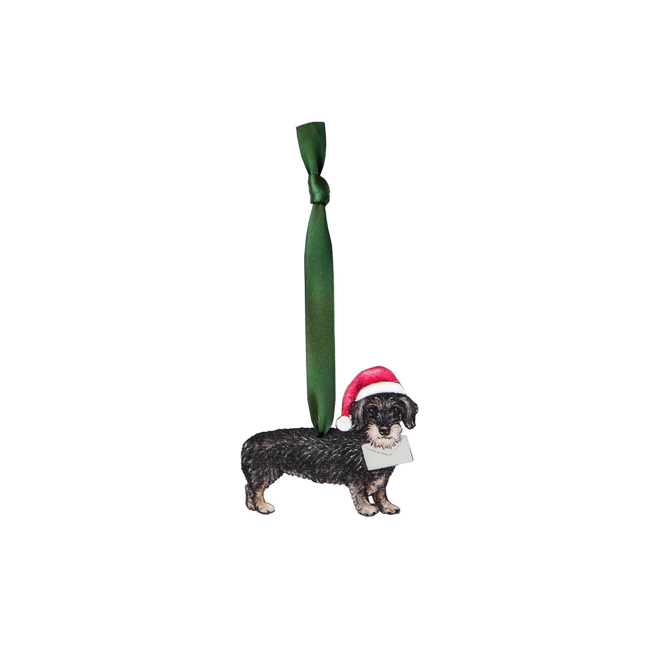 Wooden Christmas decoration of a black dachshund. 